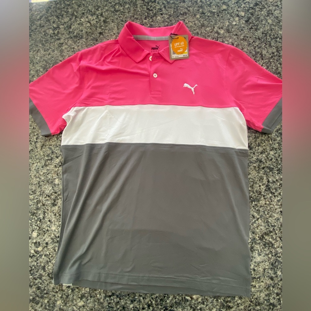 Puma Gray, White, Pink Polo